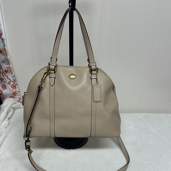 COACH Peyton Sand Beige Taupe Leather Cora Dome Satchel Handbag Purse - Picture 1 of 16